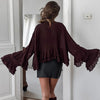 Brown Chiffon Ruffle Bell Sleeve Shirt