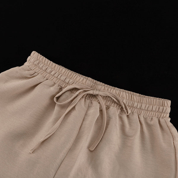 Casual Ruffled V Neck Lace Up Top & Loose Wide Leg Pants