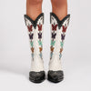 Western Denim Multi Butterfly Chunky Heel Boots