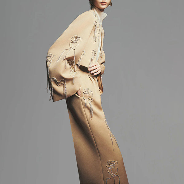 Diamond Inlaid High Waist Slimming Wide Leg Pants