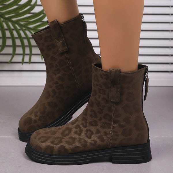 Leopard Short Leather Cowboy Boot
