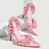 Rhinestone Bow Ruffle Satin High Heel Shoes