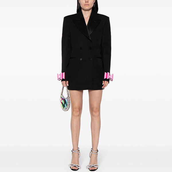 StarSatin Collar Bow Long Blazer Dress