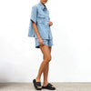 Retro Casual Denim Shirt & Shorts