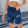 Washed Casual Ripped Denim Shorts