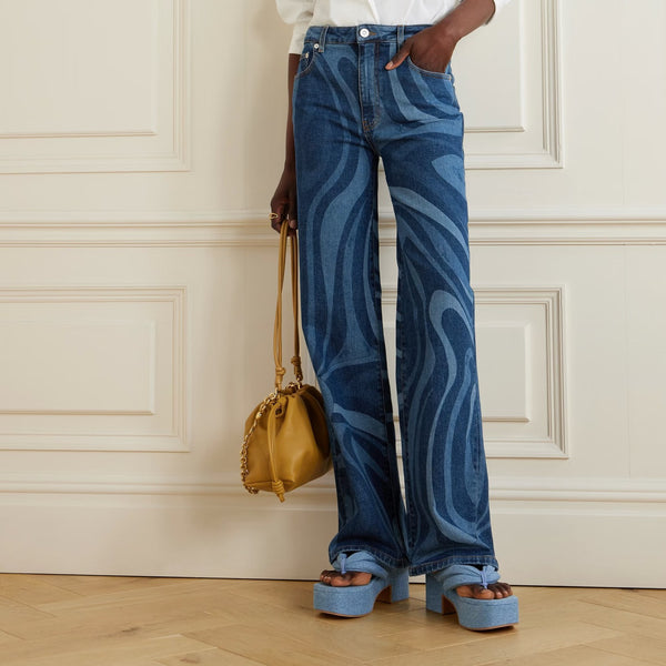 Casual Water Ripple Denim Pants