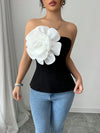 Sleeveless Three Dimensional Large Flower Slim Top