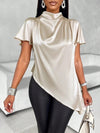 Satin Batwing Sleeve Asymmetric Hem Top