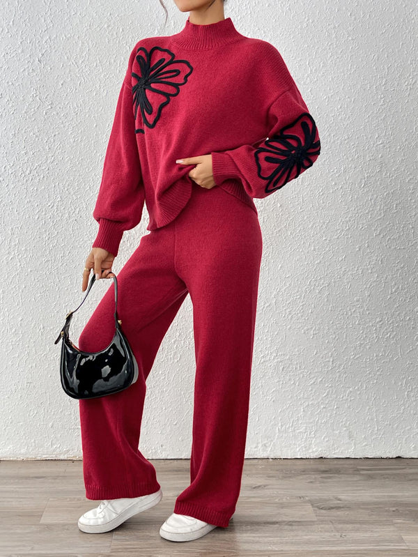 Ribbon Lantern Sleeve Pullover Sweater & Pants