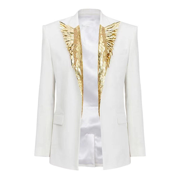 Star Metal Beaded One Button Blazer
