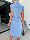 Women Clothing Casual Sleeveless Lace Up Denim Dress