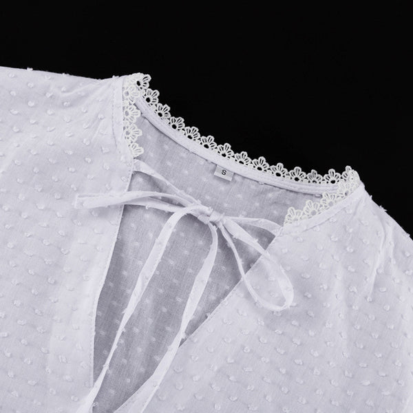 Ruffled Loose Bell Sleeve White Dress