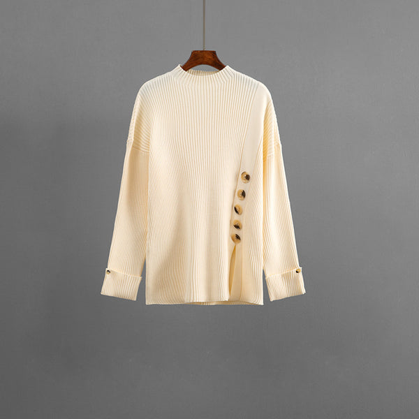 Side Slit Tortoise Button Sweater & Skirt