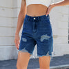 Washed Casual Ripped Denim Shorts