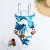 Blue Swirl One Piece Triangle Swimsuit & Chiffon Dress