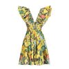 Yellow Ruffled Peach Flower Dress