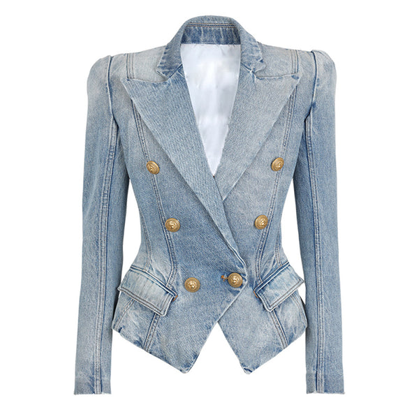 Stars Slim Lion Button Denim Blazer