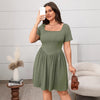 Square Collar Solid Color Slimming Dress