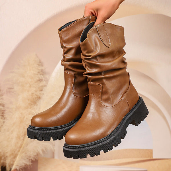 Platform Mid Calf Riding Boots