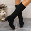 Suede Chunky Heel High Boots