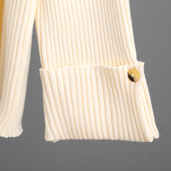 Side Slit Tortoise Button Sweater & Skirt