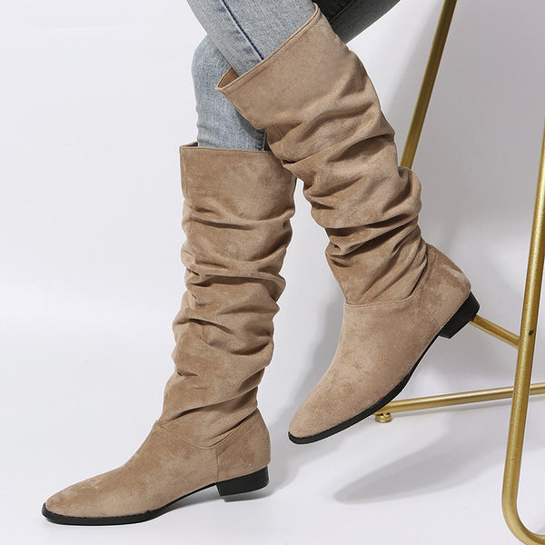 Suede Pleated Pile Sleeve Pointed Boots