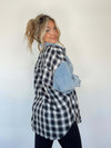 Cocoa Yacht Club Denim Stitching Plaid Coat Loose Top