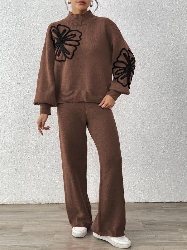 Ribbon Lantern Sleeve Pullover Sweater & Pants
