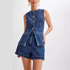 Summer Casual Sleeveless Denim Shorts Set