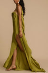 Shimmery Green Draped Split Dress