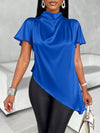 Satin Batwing Sleeve Asymmetric Hem Top