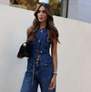 Denim Vest & Wide Leg Pants