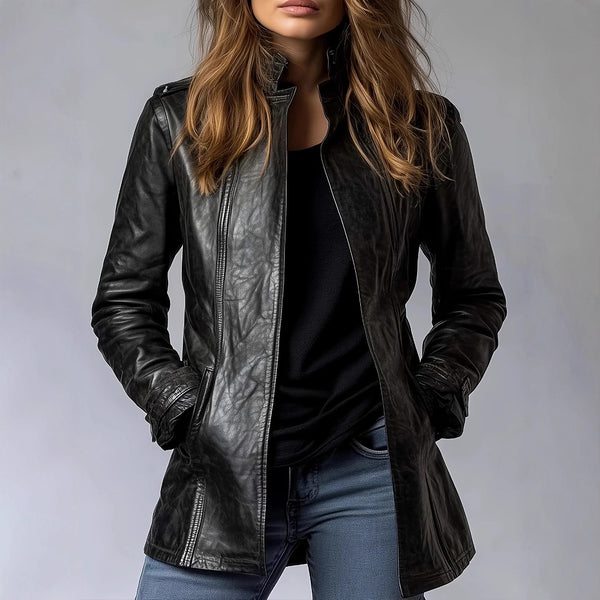 Distressed Trendy Gothic Leather Jacket