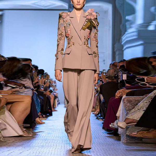 Beaded Three Dimensional Floral Jacket & Pants