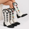 Western Denim Multi Butterfly Chunky Heel Boots
