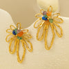 Hollow Out Petals Inlaid Natural Stone Earrings