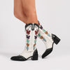 Western Denim Multi Butterfly Chunky Heel Boots