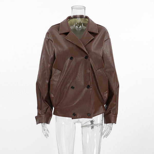Retro Elegant Loose Leather Coat