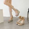 Silver Wedge Open Toe Platform Sandals