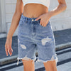 Washed Casual Ripped Denim Shorts