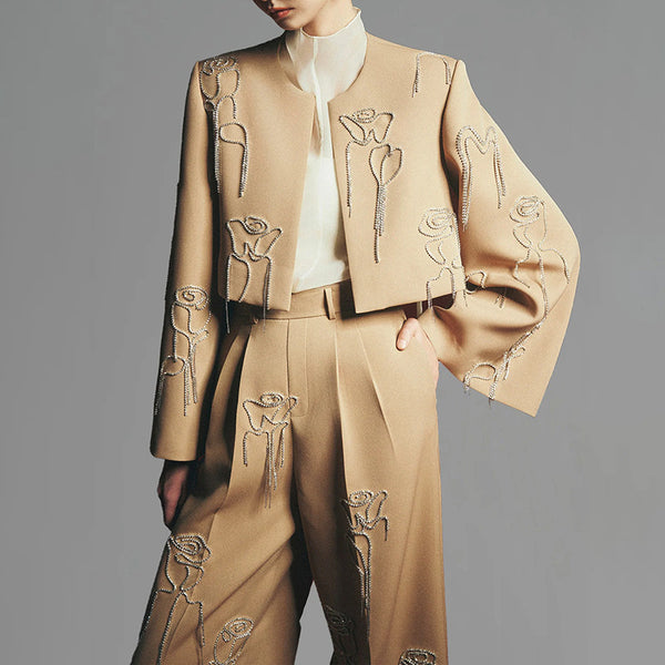 Diamond Inlaid High Waist Slimming Wide Leg Pants