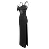 Black Rhinestone Strappy Bow Maxi Dress