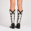 Western Denim Multi Butterfly Chunky Heel Boots