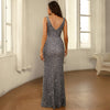 V neck Cocktail Sequined Fork Evening Dress