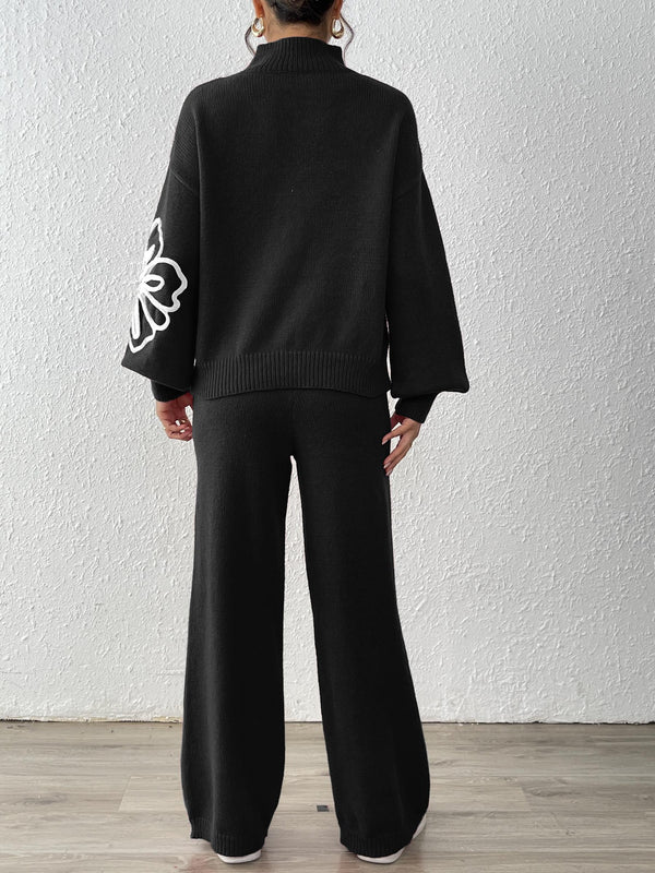 Ribbon Lantern Sleeve Pullover Sweater & Pants