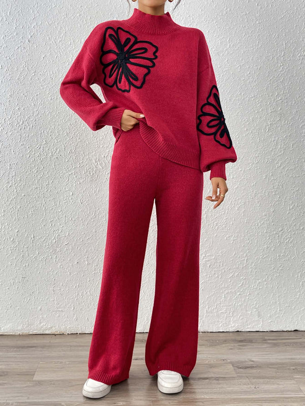 Ribbon Lantern Sleeve Pullover Sweater & Pants
