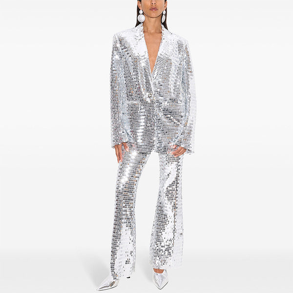 Mesh Sequin Work Pant Two Piece Set