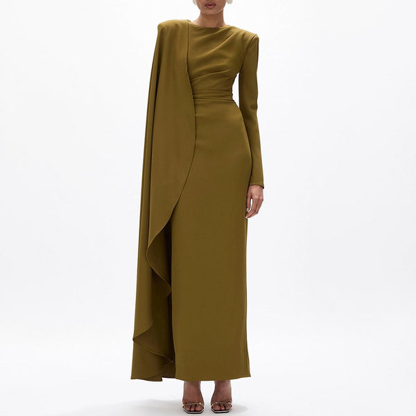 Asymmetric Shawl Back Slit Slimming Dress