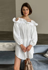 Solid Comfortable Off Shoulder Long Sleeve Casual Nightdress