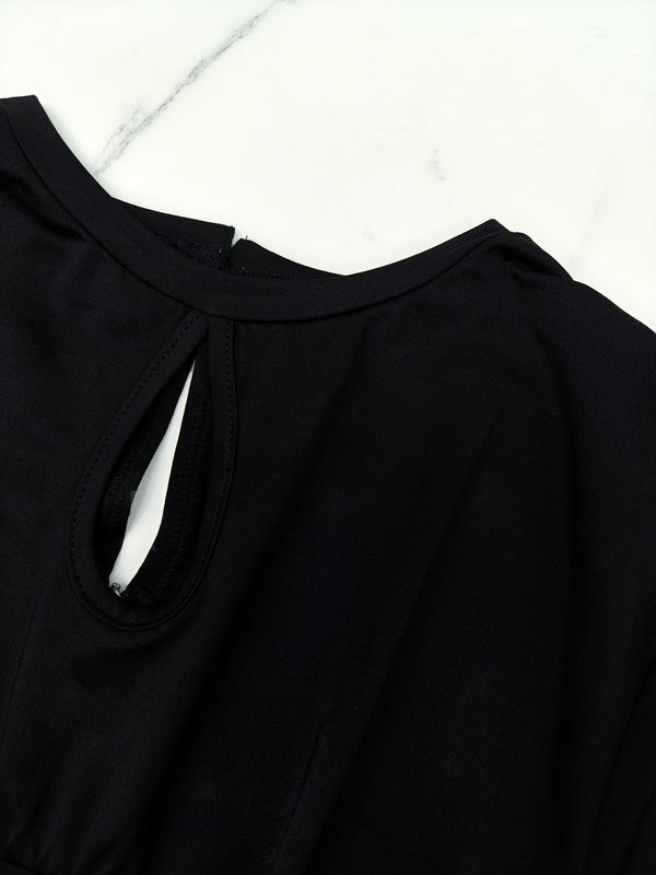 Solid Cutout Cinched A line Dress